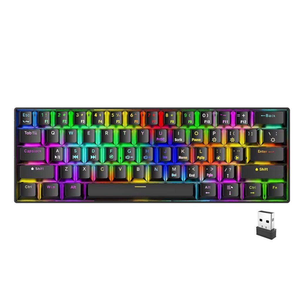 Teclado mecánico inalámbrico 60% RGB negro con receptor USB
